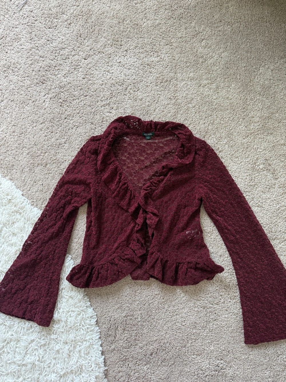 wild fable Burgundy Ruffled Lace Long Sleeve Top